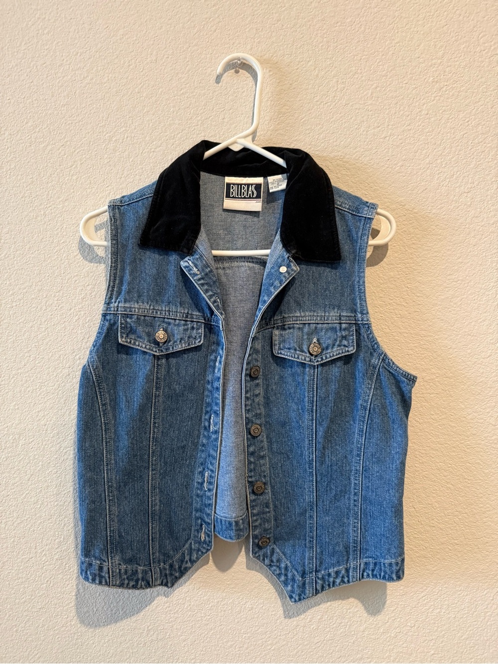 bill blass Blue Denim Vest with Black Corduroy Collar